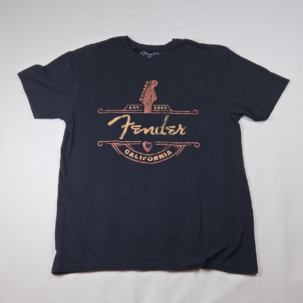 Fender Black and Orange Graphic Tee Vintage Look